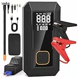 Starthilfe Powerbank für Pkw mit Kompressor 150PSI, Auto Starthilfe Powerbank für All Benzin und 8.0L Dieselmotor, 8000mAh Starthilfegerät mit Starthilfekabel, LED-Licht und LCD-Bildschirm