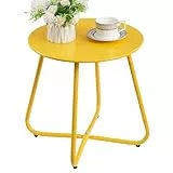 HollyHOME Beistelltisch Outdoor Balkontisch Klein Gartentisch Rund Beistelltisch Metall Wetterfest Loungetisch Outdoor Couchtisch für Patio Terrasse Wohnzimmer, Gelb