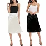 OBBUE 2pc Damen Petticoat Unterrock Lange Antistatisch Rock Satin für Unterkleider 24' Black and White Medium