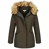 Elara Damen Jacke Winterparka Mantel Kunstfell Chunkyrayan 20401 Armeegruen 36 (S)