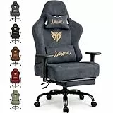 Gaming Stuhl Chair Gamer Sessel-Stoff Wildlederimitat Gamer Stuhl mit Fußstütze Lendenkissen Kopfstütze Höhenverstellbar 3D Armlehnen mit Mehrfach Verstellbaren Armen Gamingstuhl 200 Kg Grau