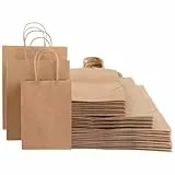 ZOFUN 100 Stück 100stk Braun Papiertüten mit Henkel, Gemischte 3 Größen Papiertragetaschen, Perfekte Kraftpapiertüten für Business, Einkaufstaschen (Groß-30, Mittel-30, Klein-40)