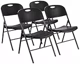 Amazon Basics Klappstühle aus Kunststoff und Metall, 4er-Set, Campingstuhl, Küchenstuhl, drinnen und draußen, Schwarz, bis 158 kg