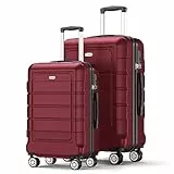 SHOWKOO Kofferset 2 Teilig Hartschale Leicht Reisekoffer ABS+PC Erweiterbar Haltbar Trolley Handgepäck Sets mit TSA Schloss und 4 Rollen (M+L -Rot)