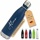 SMARTEON Trinkflasche personalisiert mit Namen – Edelstahl Isolierflasche mit Gravur – Personalisierte Sportflasche Erwachsene & Kinder – Thermosflasche personalisiert – Flasche mit Namen (Blau)