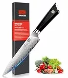 SHAN ZU Damast Küchenmesser, Profi Allzweckmesser Kochmesser 15 cm, Damastmesser 67 Schichten Edelstahl Japanischer Stahl 10Cr15Mov Profi Küchenmesser Messer, Mit G10 Griff - GYO Series