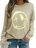 WIEIYM Damen Sweatshirt Langarmshirt Drucken Rundhals Pullover Herbst Winter Bluse Tops Weihnacht Pullover Casual Christmas Sweat Oberteile,Aprikose,M