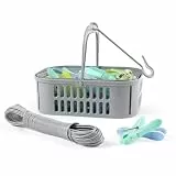 Beldray 30 Ultra Grip Wäscheklammern, Korb & Wäscheleine – Zusammenklappbarer Klammerkorb, Haken für Leine, TPR Sicherer Griff, Abflusslöcher zum Ablassen von Regen, 20 Meter