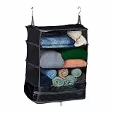 Relaxdays Gepäck Organizer zum Hängen, HBT 55x44x30 cm, Kofferorganizer faltbar, 4 Fächer, tragbarer Packwürfel, schwarz