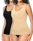 YARRCO Shape Unterhemd Damen Formende Tank Top Bauchweg Shapewear Sport Tanktop Figurformendes Trägertop Body Shaper Hemdchen Nahlos Camisole Shaping Hemd (Schwarz+Beige-Weite Träger, XL)