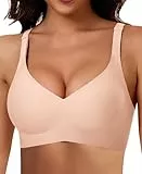 Ganado Damen BH Ohne Bügel Nahtloser BH Tiefem V-Ausschnitt Bralette Push Up BHS Soft Bequem BHS Bügellos Bustier (Beige, XL)