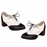 Holibanna Oxford High Heel Schuhe Pu Vintage Oxfords Flügelspitze Schnürblock Damen Mid Heel Pumps Schuhe Retro Round Toe Schuh