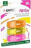 Emtec C410 16GB USB-Stick USB 2.0 Transparent Neon - 3er Pack (Orange Gelb Rose)