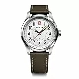 WENGER Herren Armbanduhr Terragraph, Ø 43 mm, Swiss Made, Analog Quarz, Wasserdicht bis 100 m, Leder-Armband, Weiß/Braun, 01.0541.120