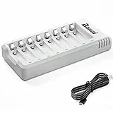 BONAI Akku Ladegerät für 1.2V AA und AAA Batterien, 8 unabhängige Ladeschächte für NI-MH Akkus, Intelligentes Batterieladegerät mit Micro-USB Eingang und LED-Statusanzeige