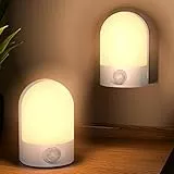 WARMTUYO Nachtlicht mit Bewegungsmelder, 2 Stück Nachtlicht Kinder Lampe Batteriebetrieben, Tischlampe mit Bewegungsmelder Innen Batterie, Auto EIN/AUS Sensor Licht Für Schlafzimmer Kinderzimmer