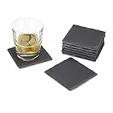 Relaxdays Getränkeuntersetzer Schiefer 8er Set, quadratisch 10x10 cm, Pflegeleichte Untersetzer, für Gläser, grau