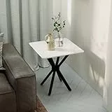 GOLDFAN Beistelltisch, Moderner Sofatisch, Kaffeetisch, Couchtisch klein, Telefontisch, Kleiner Tisch für Wohnzimmer, Schlafzimmer, Büro, Marmorierung 50x50x55cm, Weiß