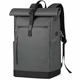 Inateck RollTop Rucksack Herren Damen 25L-30L Fahrradrucksack Schulrucksack für Uni Freizeit Job Sport Reisen, Stylische Tagesrucksack mit 17 Zoll Laptopfach, Grau