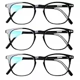 COJWIS Lesebrille 3er Pack Herren Damen Brille Runder Rahmen Blaulichtfilter Federscharnier Leser Schwarz/Schildpat Brillen (3 Schwarz, 0.50, x)