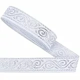 GORGECRAFT 7 Meter Jacquardband Im Ethno-Stil 2cm Breit Vintage-Spitzenbesatz Mit Metallischer Stickerei Und Blumenmuster Gewebter Rand Stoff Zum Nähen Kleidung Vorhängen Geschenkverpackungen Weiß