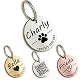 Hundemarke mit Gravur - Personalisiert - Edelstahl - ⌀23mm - Silber - Namensschild für Halsband - Dog Tag - Anhänger Marke für Hunde - mit Symbolauswahl - Tiermarke für Hunde, Katzen, Welpen, Pferde