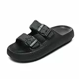 Waysoland Cozyslides Original Damen Herren,Wolkenschuhe Damen Sandalen Wolken mit Verstellbaren Schnallen Rutschfest Schnell Trocknend Super Bequeme Dicke Sohle Airfoot(Schwarz,40/41 EU)
