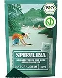 NaturaleBio Spirulina Pulver 100g. Natürliches und rohes Spirulina-Algen Pulver. Vegan und rein. In Tropischen Regionen Asiens kultiviert. Ideal für Getränke, Smoothies und Rezepte. (1er Pack)
