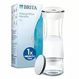 BRITA Wasserfilterkaraffe, weiß (1,3L) inkl. 1 MicroDisc Wasserfilter – stilvolle, nachfüllbare Karaffe für zuhause, passt in die Kühlschranktür, reduziert PFAS, Chlor, Mikropartikel im Leitungswasser