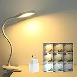 36 LED Leselampe Bett Klemme USB Aufladbar, Adapter enthalten, 3 Farben & 3 Helligkeit, Bettlampe Klemmbar akku, Lampe Wickeltisch ohne Kabel mit Touch, Klemmlampe Weiß