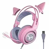 Somic G951rosa Rose Kat Gaming Headset Kopfhörer mit Virtuell 7.1 Klingen und LED Licht, Mikrofon für Computer, PS4, Laptop an Freundin, Frau (USB Stecker) USB-Buchse Rose