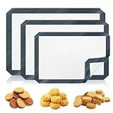 KOUHA 3er Set Backmatte aus Silikon Backfolie Silikonmatte Backunterlage Backfolie Wiederverwendbar Antihaftbeschichtung BPA Frei Backmatte für Macaron/Brot/Pizza
