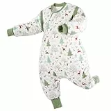 Looxii Baby Schlafsack Winter mit Füßen Baumwolle Winterschlafsack 3.0 Tog Warm Babyschlafsack mit Beinen Schlafsäcke Neugeborene für Herbst Winter Grüner Wald 70 cm