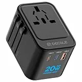 decqle Reiseadapter Weltweit, 2 USB-C, 1 USB-A und 1 AC Steckdose Universal Reisestecker, Internationaler Steckdosenadapter, Universaladapter für EU, UK, US, AU (Schwarz)