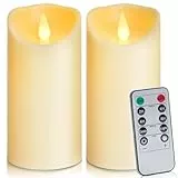 Auralome Led Kerzen mit Timerfunktion - Elektrische Stumpenkerzen Groß D7.5 cm Flackernde Fernbedienung Flammenlose LED Candles Draußen Batterie Candles Outdoor Künstliche Flamme Kerze 2 Stück