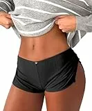 Navneet Schlafshorts Damen Kurz Pyjamahose Sexy Schlafhose mit Schlitz Shorty Pyjama Coquette Booty Shorts Schlafanzug Schwarz S