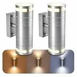 SSC-LUXon ELARI 2x LED Wandlampe Up & Down Edelstahl - inkl. 4x 5W GU10 LED drei Lichtfarben - Wandleuchte IP44 Wandstrahler für Garten & Außen