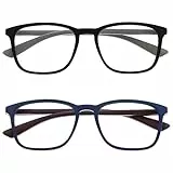 OPULIZE Max Lesebrille 2er Pack - Klassische große rechteckige Fassung - Brillen in mattem Schwarz und Blau - Herren Damen Unisex - RR78-13 - +1,50
