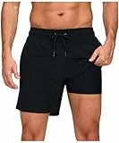 outfit spring Badehose Herren Schnelltrocknend mit Reißverschlusstasche, 2-in-1 Badeshorts für Herren mit Kompressions-Innenhose, Boardshorts Männer für Strand, Pool & TrainingC0 Schwarz, L