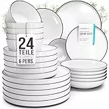 Porzellan Geschirrset 6 Personen Scandi 24 tlg. TESTSIEGER, Traumhaftes skandinavisches Porzellan Geschirr Set, Schüssel- und Teller Set, Tafelservice 6 Personen, Geschirrsets Pure Living in weiß