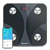 Etekcity Körperfettwaage, Personenwaage digital mit APP, Waage Personen Smart Waage mit Körperfett und Muskelmasse, Bluetooth Körperanalysewaage für BMI, Protein, 180kg/0.05kg, Schwarz, FIT8S