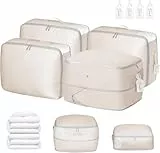 DIMJ Selbstkomprimierender Organizer - Bettwäsche Aufbewahrung 4 Stück Aufbewahrung Bettdecken Kompression Kompressionsbeutel für Packing Cubes, Kleidung, Umzug, Decken, Beige