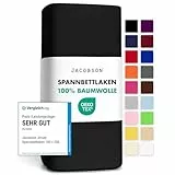 Jacobson Jersey Spannbettlaken Spannbetttuch Baumwolle Bettlaken (180x200-200x200 cm, Schwarz)
