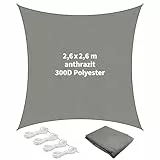 TTL Garden 2,6x2,6m Sonnensegel Quadrat anthrazit - Premium Polyester 300D 160g/m² 93% Abschattung - reißfest & robust Sonnenschutz & Wetterschutz für Garten, Balkon & Terrasse, mit 4X Schnur 1,5m