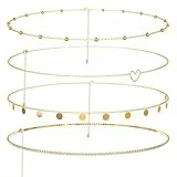 Forhandy 4 Stück Bbauchkette, Körperketten Verstellbar Bauchkette Gold Set für Frauen Mädchen, Taillenkette Belly Waist Chain Bikini-Kette Quaste (Goldene)