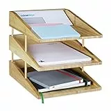 Relaxdays Dokumentenablage Bambus, 3 Ablagefächer, Stapelbar, DIN A4 Ablage für Büro & Schreibtisch, Briefablage, Natur