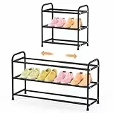esonstyle Schuhregal mit 3 Ebenen, Verstellbar 42-77 cm, Für 6-12 Paar Schuhe, Platzsparend Schuhregal für Kleiderschrank, Eingang und Garage, Schwarz,