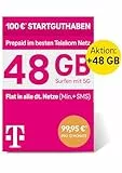 Deutsche Telekom MagentaMobil Prepaid 5G Jahrestarif SIM-Karte I 48 GB Datenvolumen(4 GB/Monat) & Flat(Min, SMS) in alle dt.Netze+EU-Roaming I Surfen mit 5G/LTE Max&Hotspot FlatI 100 EUR Startguthaben