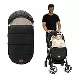 LAT Universelle Fußsack für Kinderwagen, Baby Winterfußsack Kinderwagen mit Kapuze, Wasserdicht und Winddicht, Abnehmbar Universal Fußsack für Babyschale Buggy (B, Schwarz)