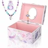 Homtibrm Schmuckkästchen mit Spieluhr für Mädchen mit Einhorn-Schmuckset, Kinder-Schmuckkästchen Musikkästchen mit sich drehenden Ballerina, Ballerina Schwanensee